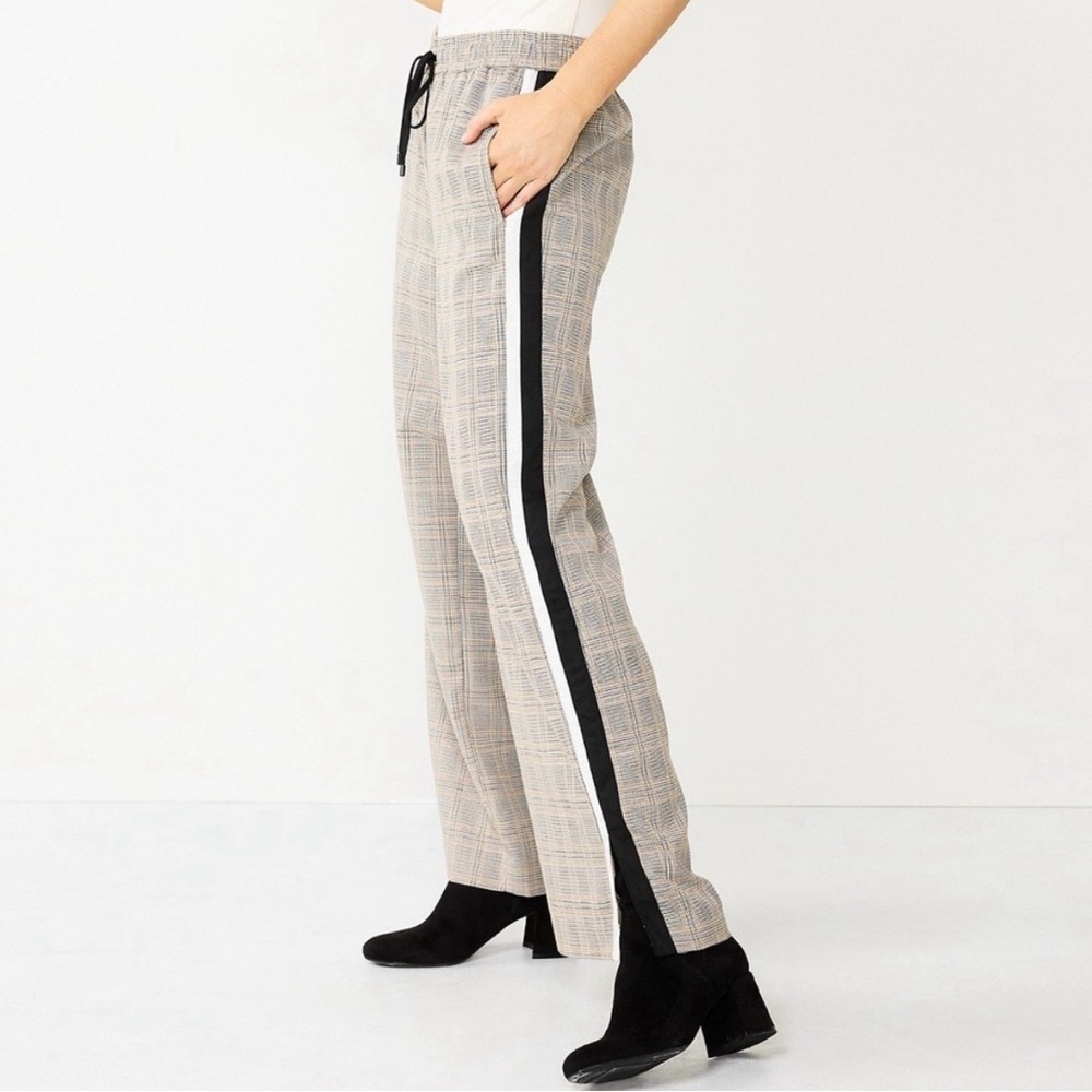 Nine West Plaid Track Pants with Side Stripes